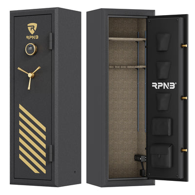 RPNB: 10 Gun Fireproof Biometric Digital Safe for Pistols and Rifles, Black RPFS10-B