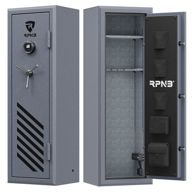 RPNB: 10 Gun Fireproof Biometric Fingerprint Safe for Pistols and Rifles, Grey, RPNB RPFS10-G
