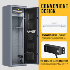 RPNB: 10 Gun Fireproof Biometric Fingerprint Safe for Pistols and Rifles, Grey, RPNB RPFS10-G