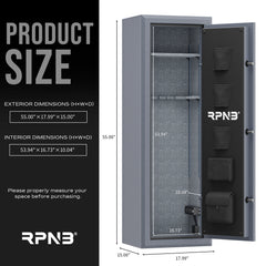 RPNB: 10 Gun Fireproof Biometric Fingerprint Safe for Pistols and Rifles, Grey, RPNB RPFS10-G