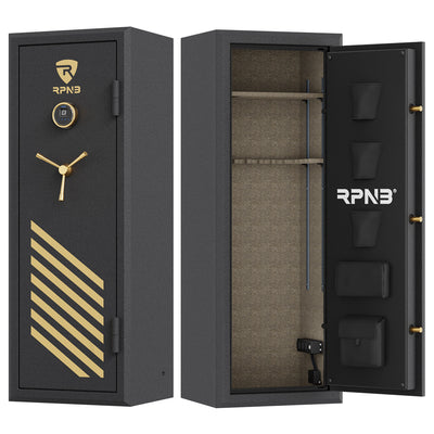 RPNB: 14 Gun Large Fireproof Biometric Digital Rifle Safe for Pistols and Rifles, Black, RPNB RPFS14-B