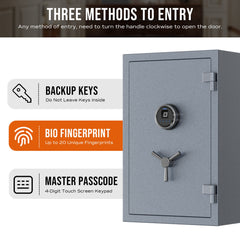 RPNB  RPFS66G Grey Large Fireproof Safe with Fingerprint Sensor, Biometric Home Safe, 2.12 Cubic Feet